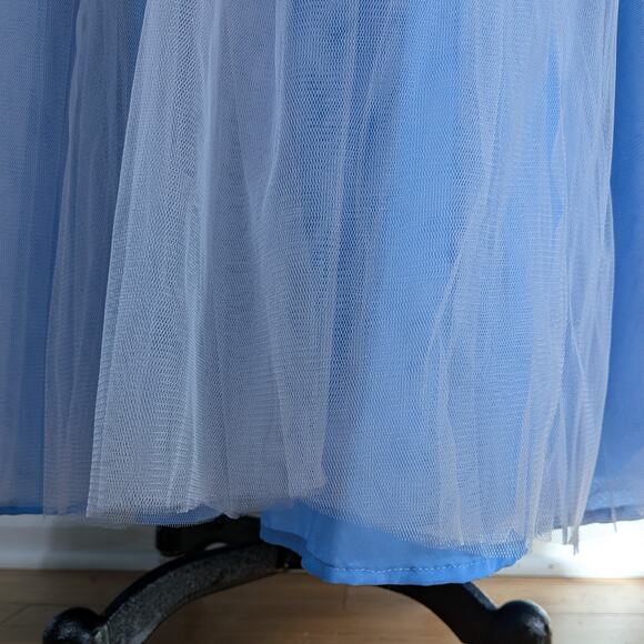 Vintage Prom Dress Maxi Gown 10 Blue Y2K Bead Tulle Shoulder Ball Cinderella - Picture 16 of 16